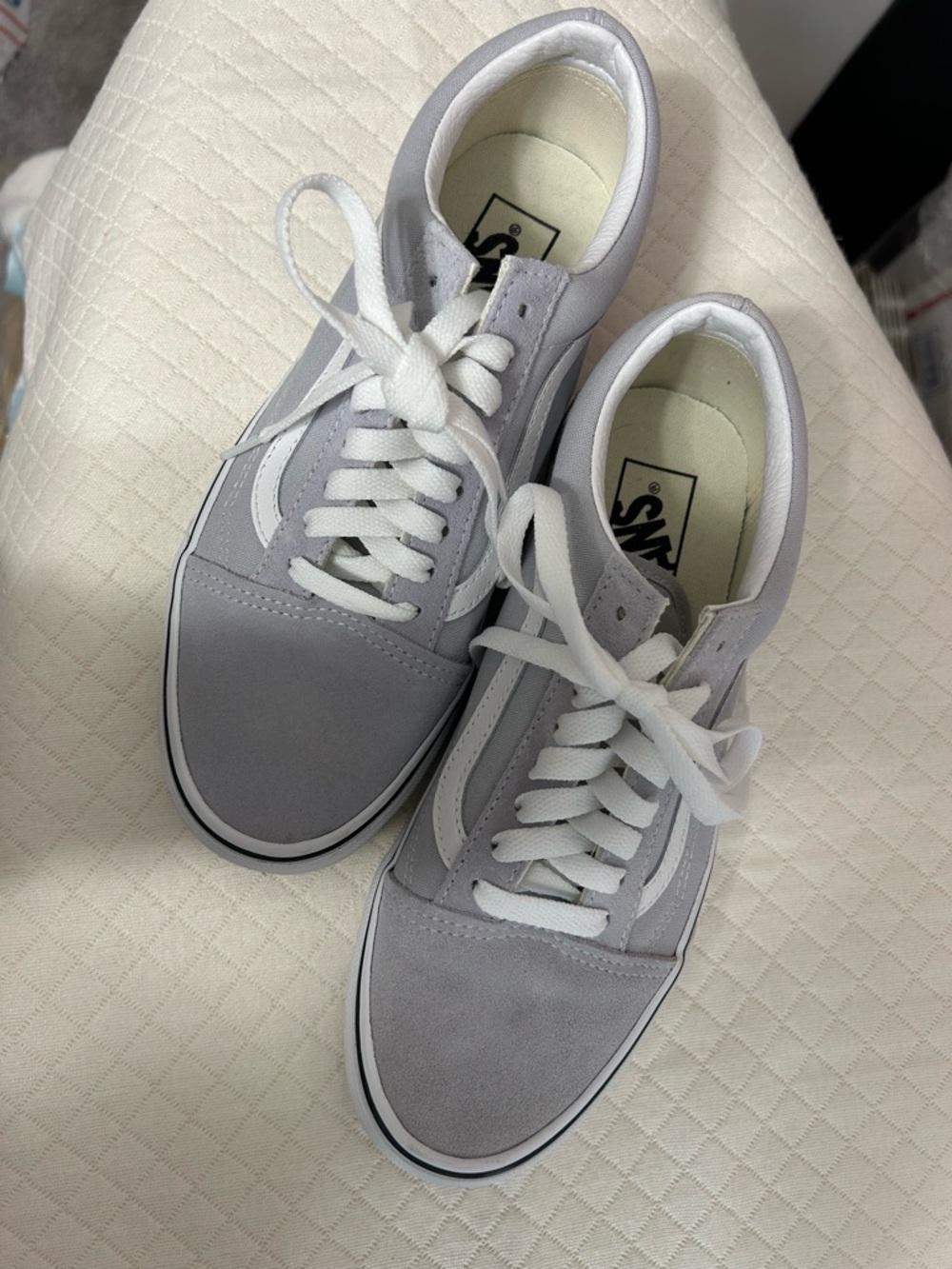 Vans Light Gray and White Old Skool Skate Sneakers